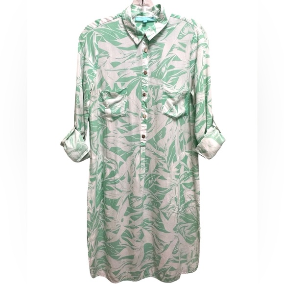 Melissa Odabash Tunic Shirt Dress Cover Up Pockets Roll Tab Sleeve Green Size S - Picture 2 of 10